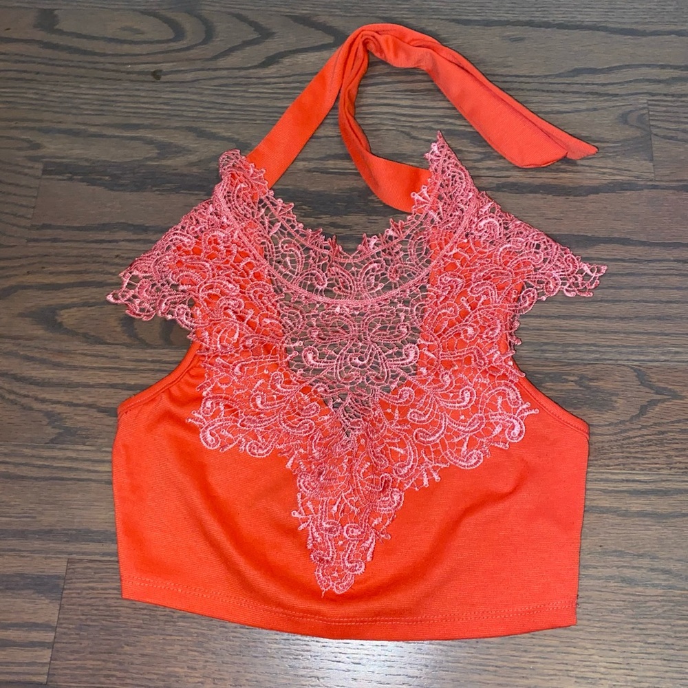 Pink and Orange lace up crop top